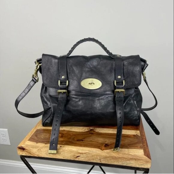 Mulberry Alexa Black Leather Oversized Satchel Purse - Picture 12 of 16